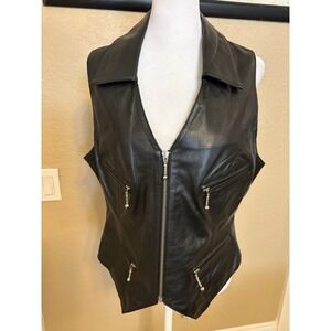 Easyriders Women's Black Leather Vest, Silver Hardware, XL, Pristine